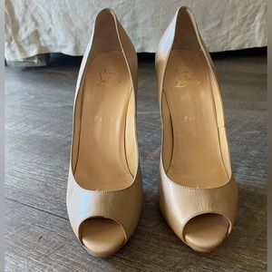 Christian Louboutin Nude Leather Peep Toe Heels SZ 39.5